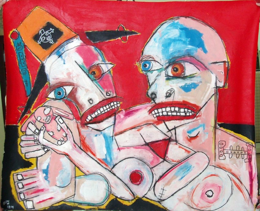 Two Figures with Rabbit